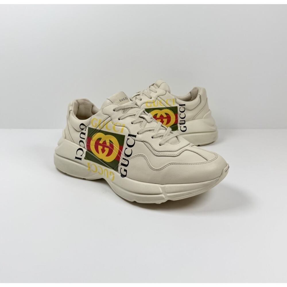 Size 13US - Gucci Rhyton Ivory Leather Vintage Logo - Picture 2 of 8